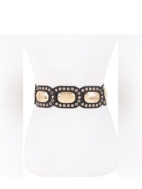 Black & Gold Vegan Leather Western Concho Statement Belt